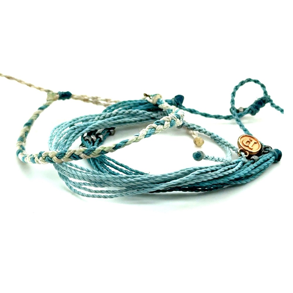 Pura Vida Blue Teal Cream Bracelet Stack Set Adjustable Beach Boho Charm